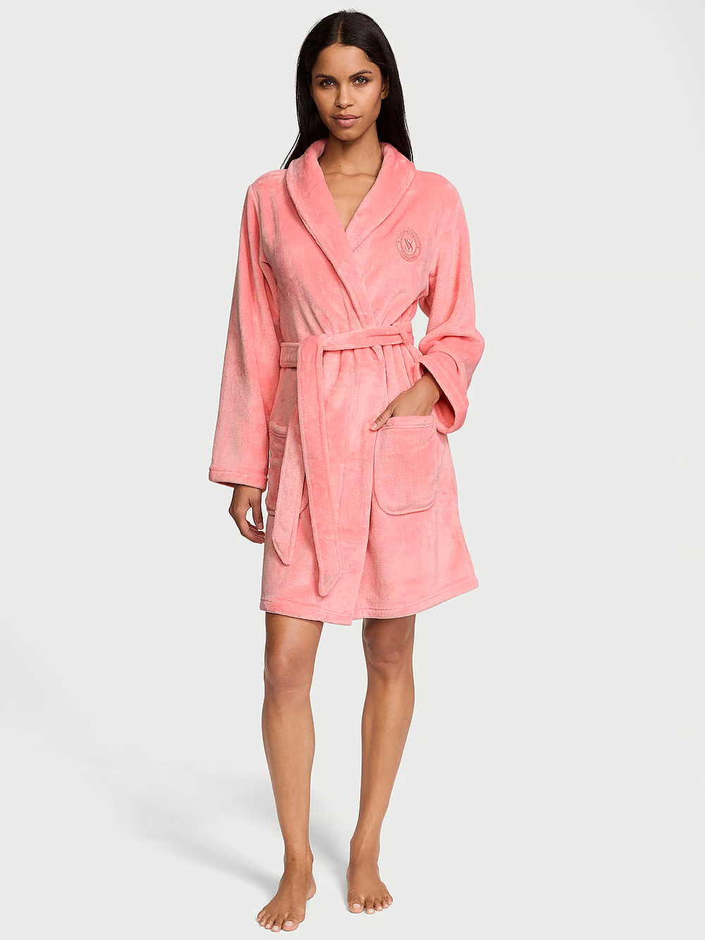 Халат жіночий Victoria's Secret Short Cozy Robe плюшевий XS/S Кораловий (23389216)