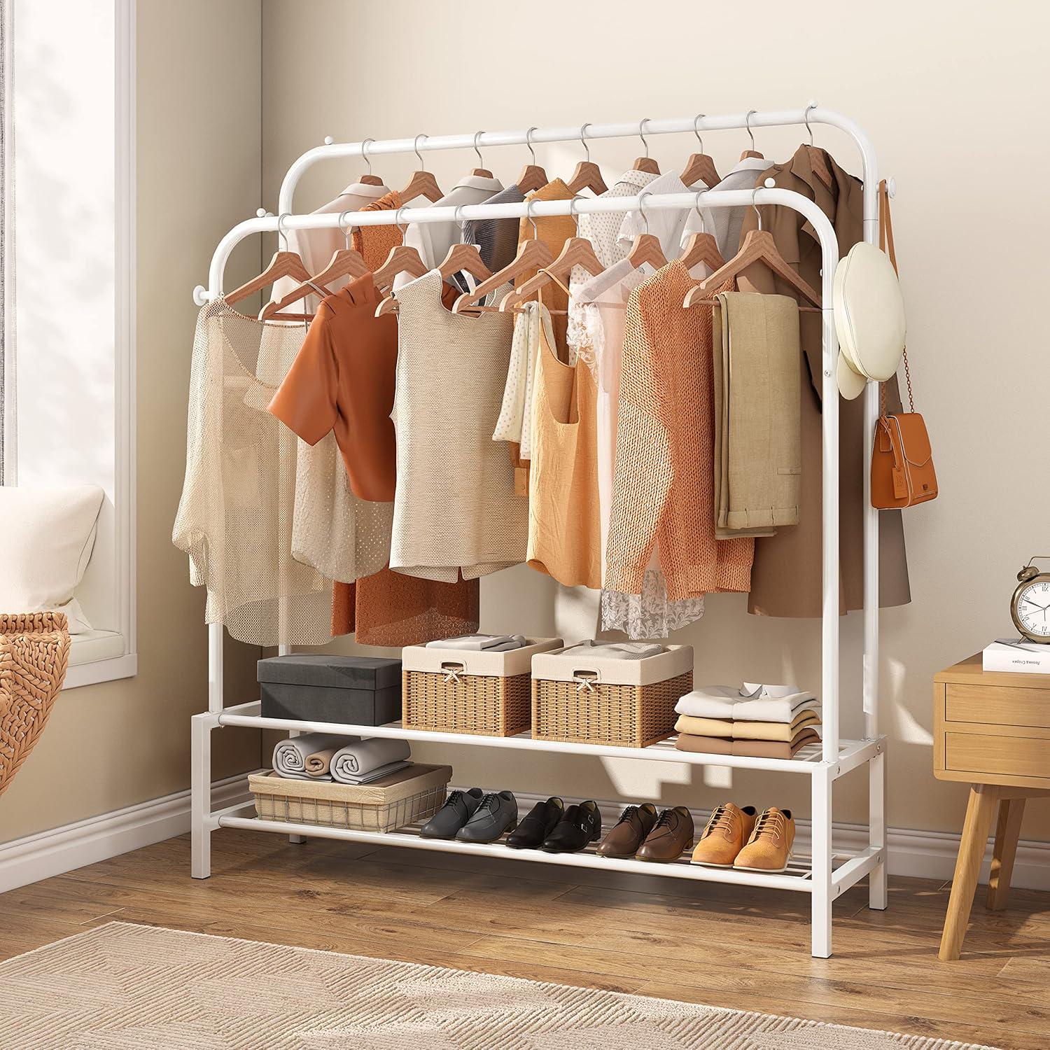 Стойка вешалка для одежды и обуви двойная DOAKT стальная напольная с крючками и колесами XL White (DSV-100WH) - фото 3