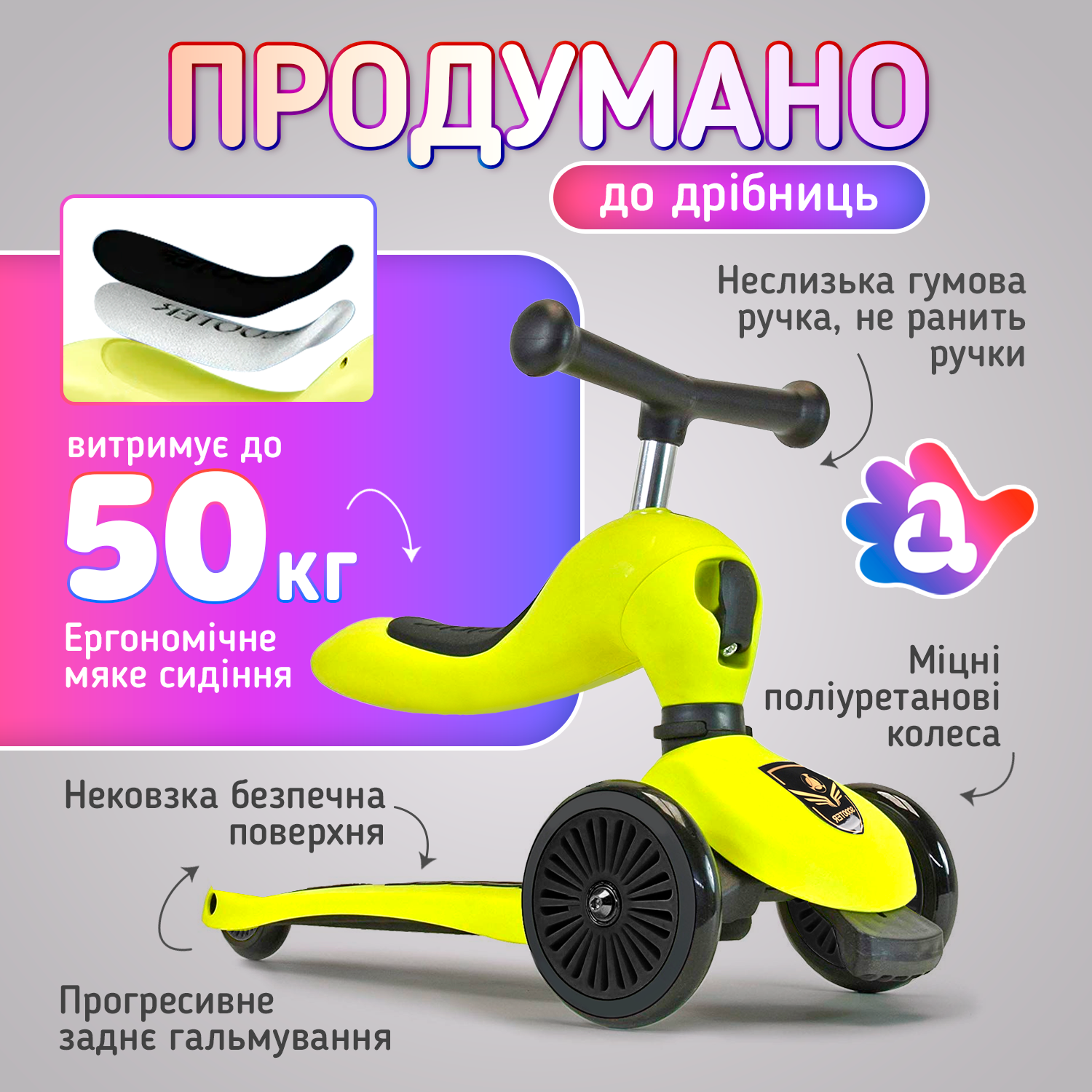 Самокат-трансформер Scooter 3в1 A1 Желтый (ZC-2201Yell) - фото 5