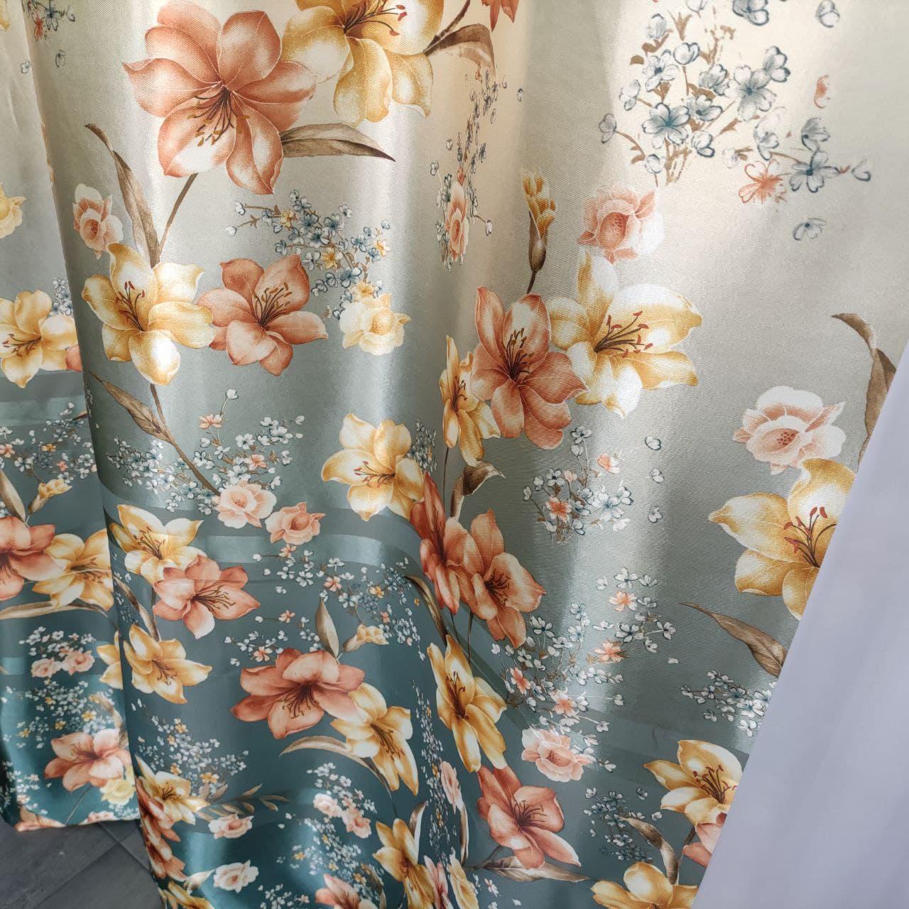 Штори ALBO з квітковим принтом 150x270 см 2 шт. Бірюзовий (SH-M650-4) - фото 3 Штори ALBO з квітковим принтом 150x270 см 2 шт. Бірюзовий (SH-M650-4) - фото 3