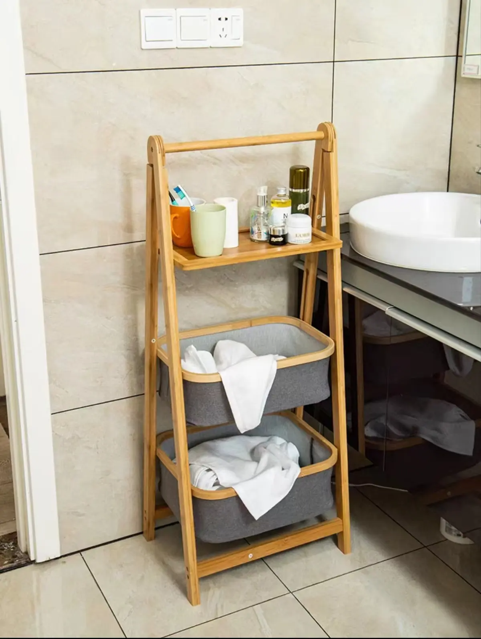 Этажерка для одежды сложная из бамбука с тканевыми корзинами 44х35х99 см (2517372829) - фото 4 Этажерка для одежды сложная из бамбука с тканевыми корзинами 44х35х99 см (2517372829) - фото 4