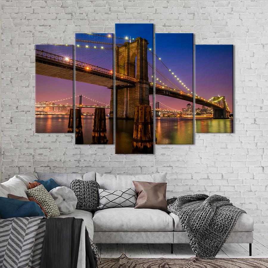 Картина город Сияющие мосты Бруклина ночью 187x119 см (A791-5)