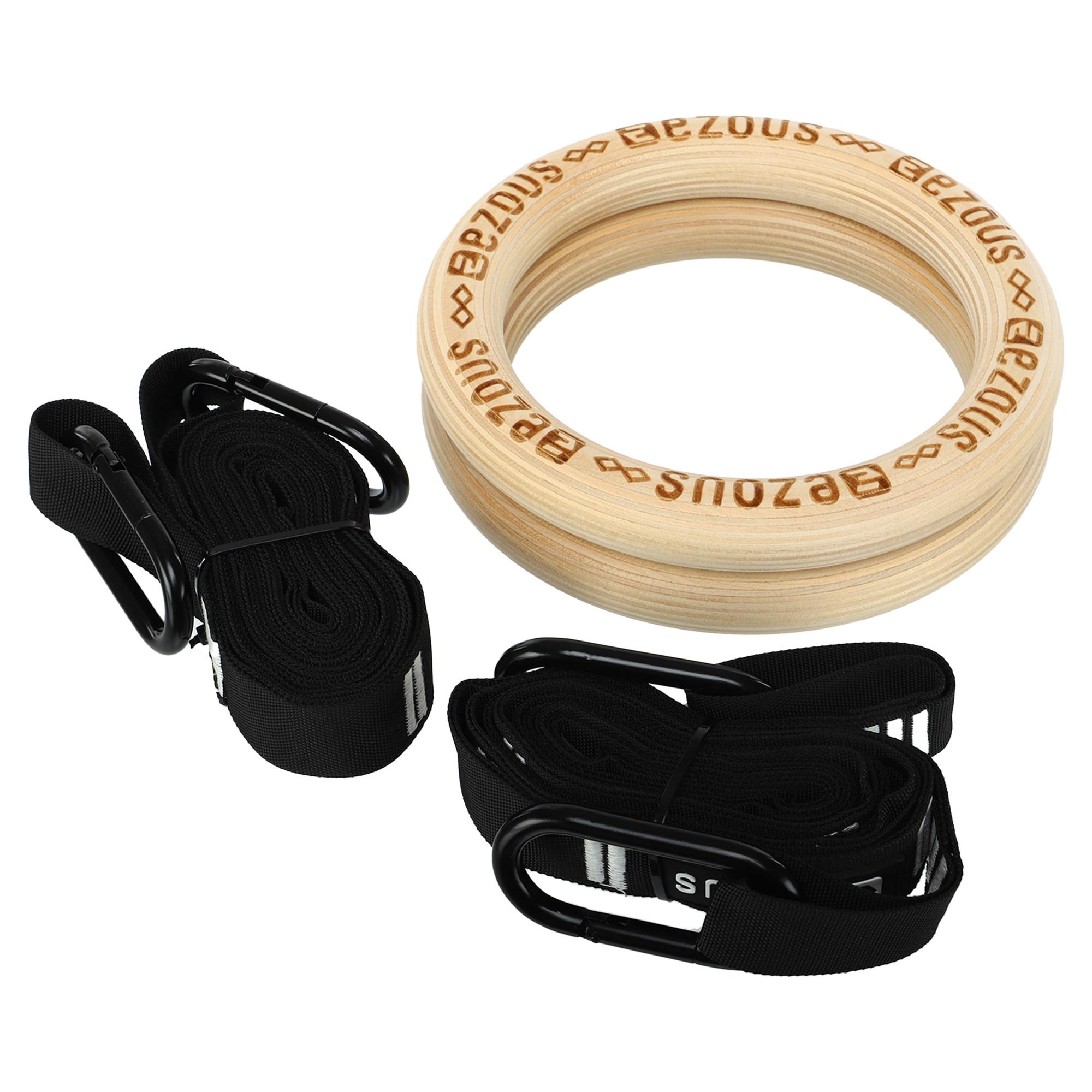 Кольца гимнастические EZOUS WOODEN GYM RINGS E-02 усиленные стропы для кроссфита/воркаута/гимнастики (E-02)