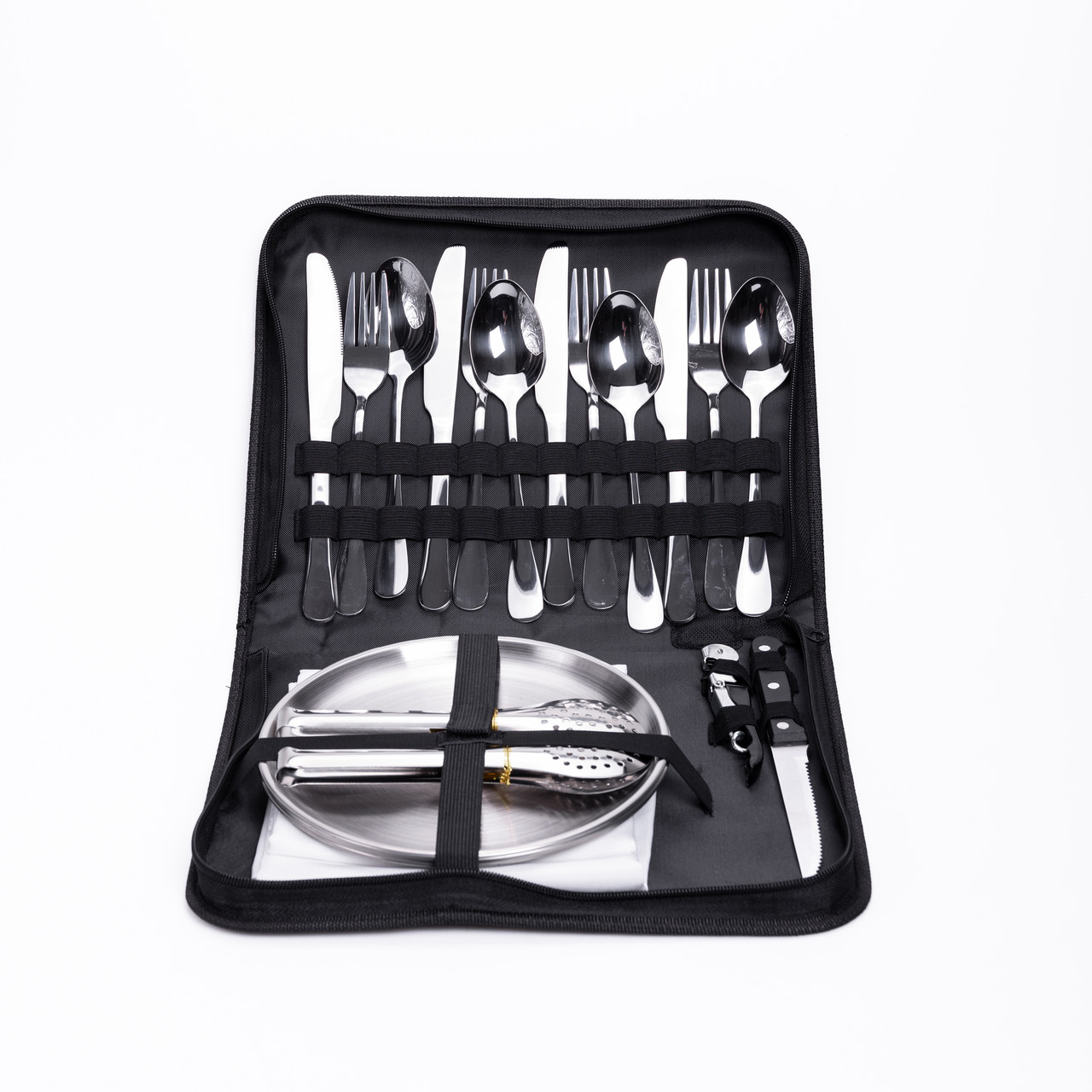 Набір посуду для пікніка з нержавіючої сталі тарілки/ножі/вилки на 4 особи 24 предмети кейс 32х25х5 см в чохлі Сріблястий (HP-21-1) Набір посуду для пікніка з нержавіючої сталі тарілки/ножі/вилки на 4 особи 24 предмети кейс 32х25х5 см в чохлі Сріблястий (HP-21-1)