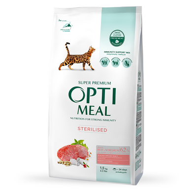 Сухой корм Optimeal Cat Sterilised Beef Sorghum для стерилизованных кошек 1,5 кг Говядина и сорго Сухой корм Optimeal Cat Sterilised Beef Sorghum для стерилизованных кошек 1,5 кг Говядина и сорго