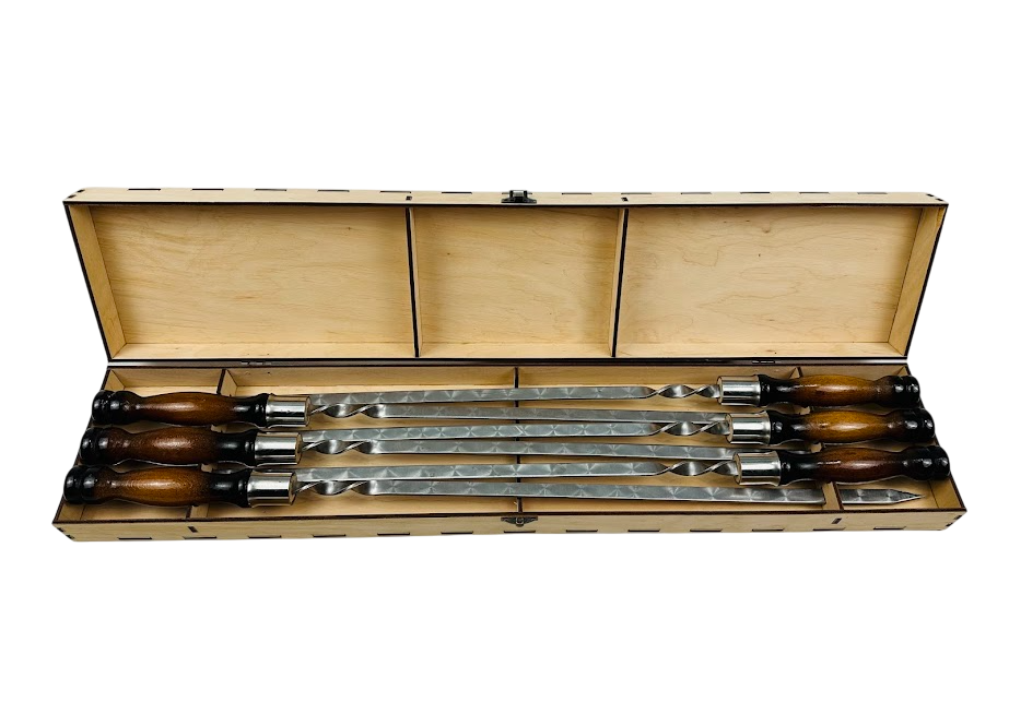 Набор шампуров Премиум из нержавеющей стали в кейсе из фанеры (14-10-NB-3001-P)