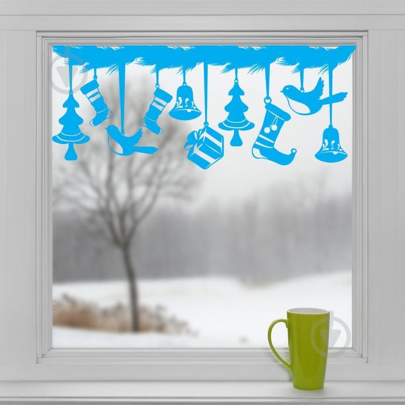 Новогодняя виниловая наклейка Zatarga ЕЛОВАЯ ВЕТКА 800 х 325 мм Голубая (Z202010)