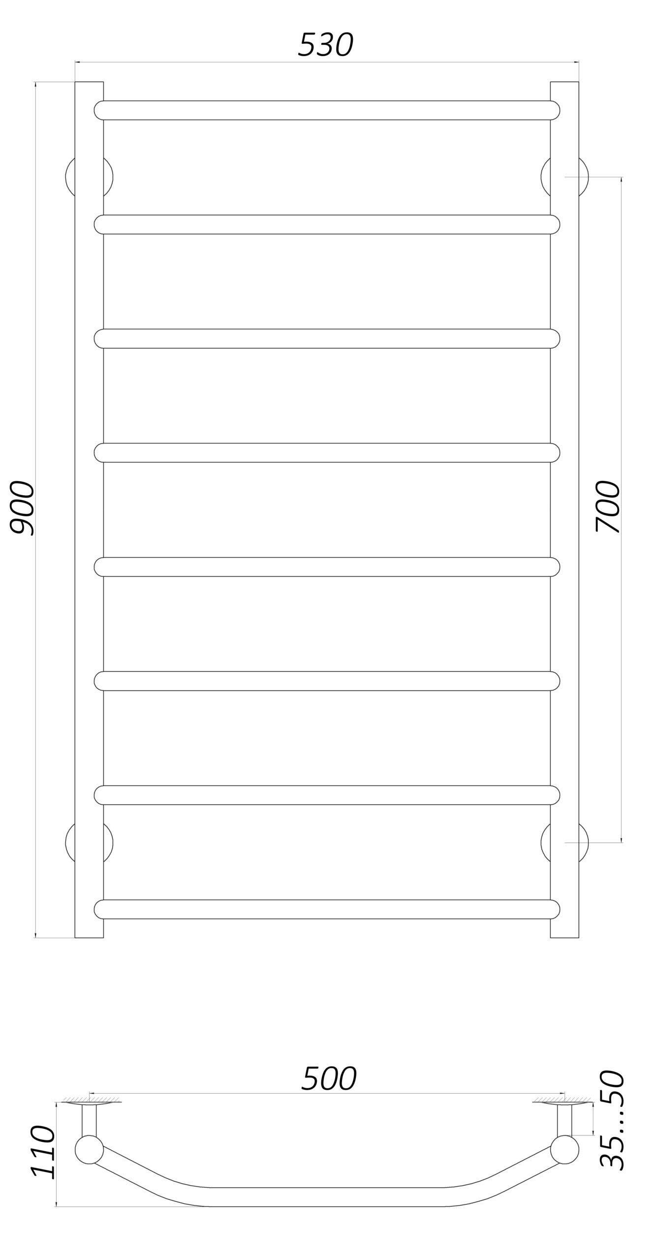 Рушникосушарка UNIO LT W 900-500-8 Драбинка (20648gser) - фото 3