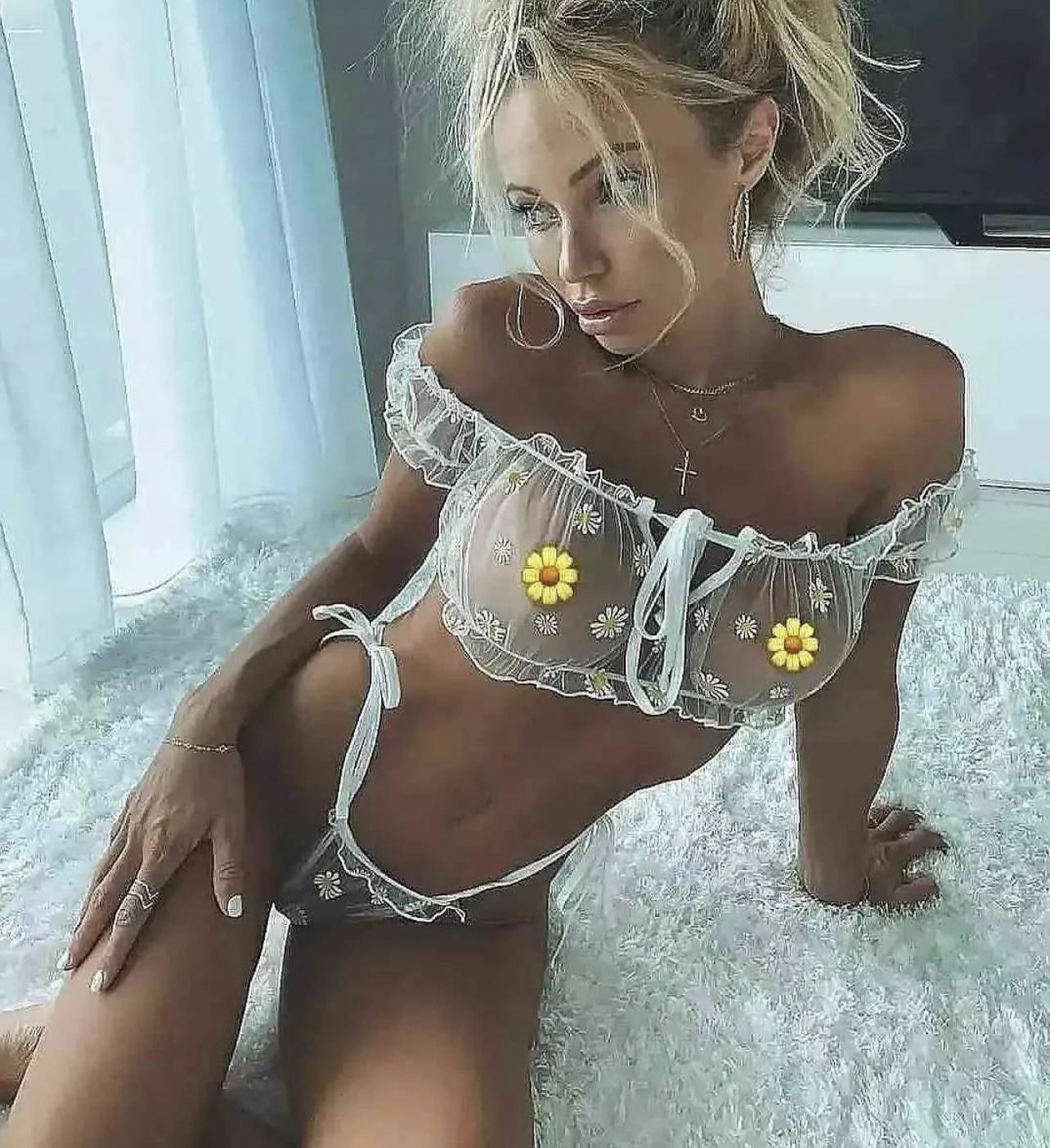 Комплект нижнего белья с ромашками топ/трусики M Белый (0027M)