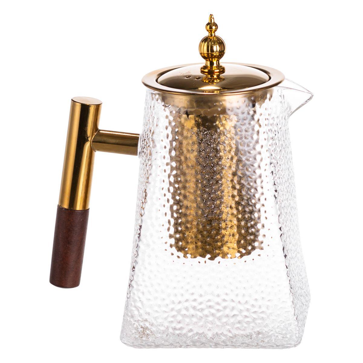 Чайник для заварювання скляний для чаю з металевою ручкою HP-34-36 1 л Прозорий (A-034253)