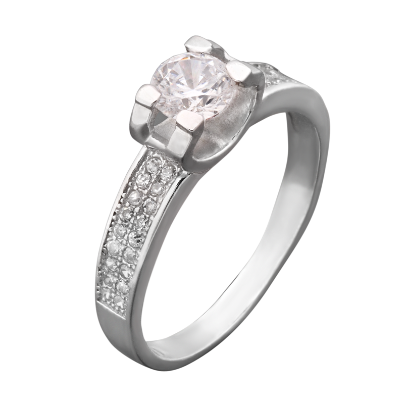 Кольцо серебряное с крупным центральным камнем и сияющими фианитами р. 18