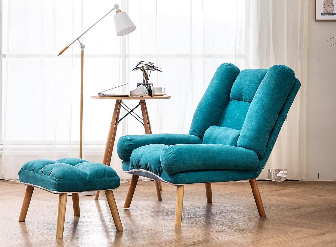 Розкладне крісло для відпочинку Uszak Dior з підставкою для ніг Блакитний - фото 2