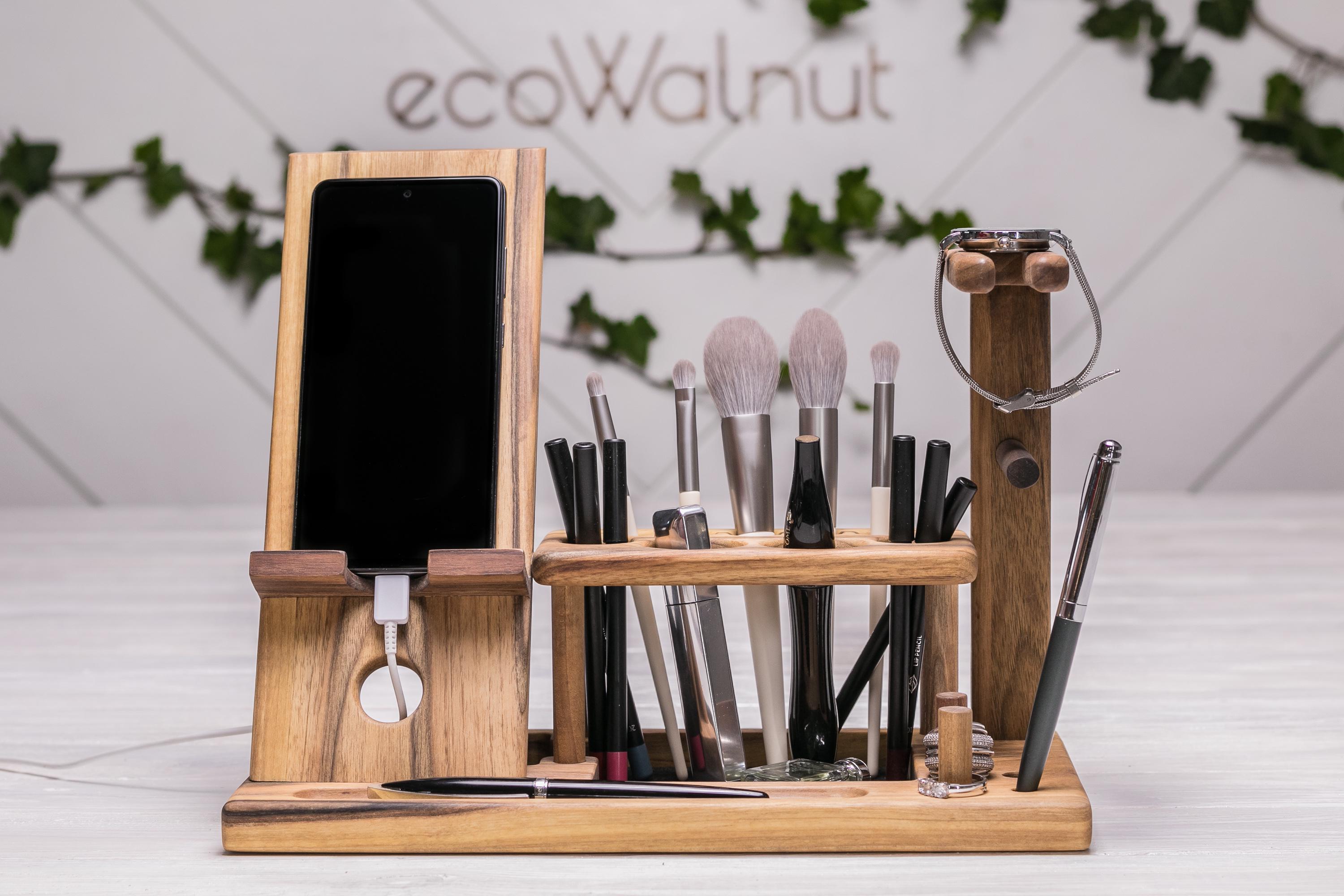 Косметичка из дерева EcoWalnut женская настольная для косметики/телефона с именным логотипом (EW-7) - фото 2