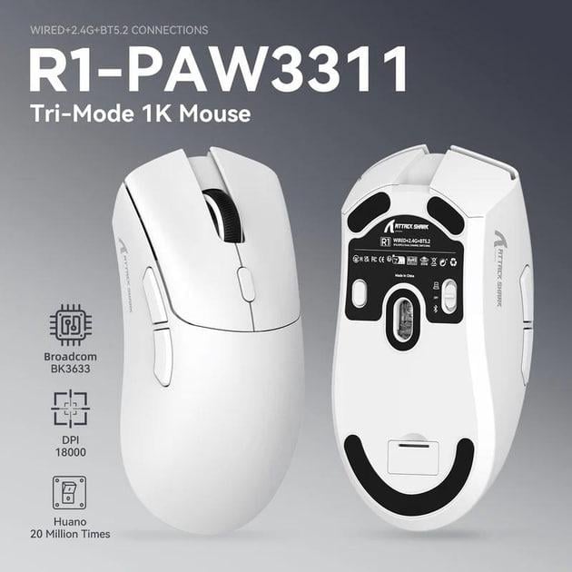 Компьютерная мышка игровая Attack Shark R1 PAW3311 18000 dpi White (0192) - фото 4