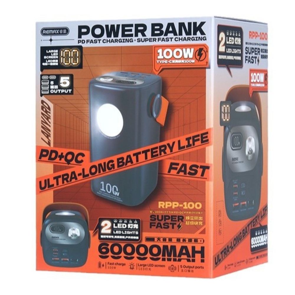 Повербанк Remax RPP-100 зі швидкою зарядкою та ліхтарем 60000 mAh 100W Синій (PB0501217) - фото 8 Повербанк Remax RPP-100 зі швидкою зарядкою та ліхтарем 60000 mAh 100W Синій (PB0501217) - фото 8