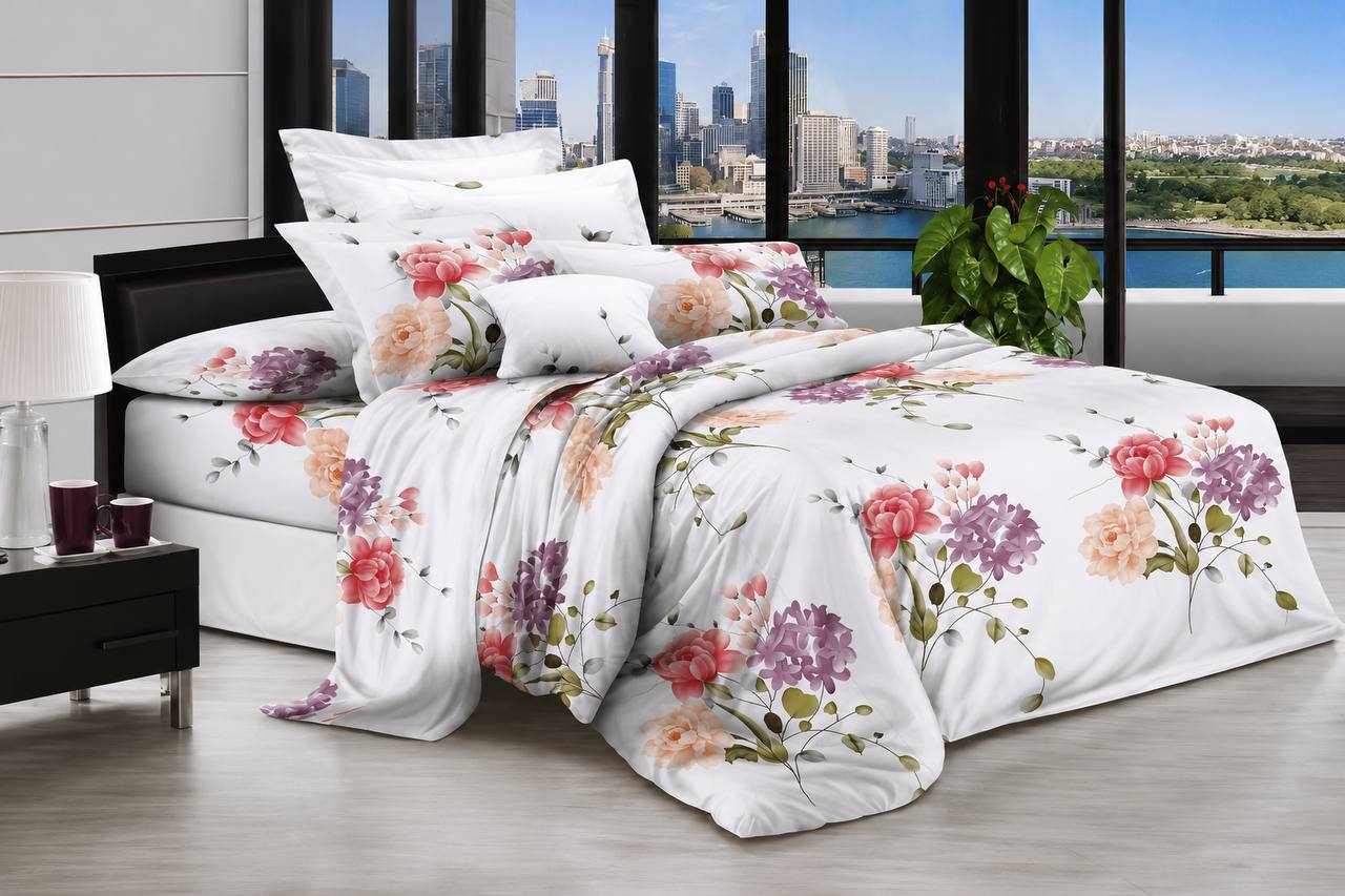 Комплект постільної білизни Flowers on white двоспальний поліестер 180х220 см (KP-T85-113F/2.0)