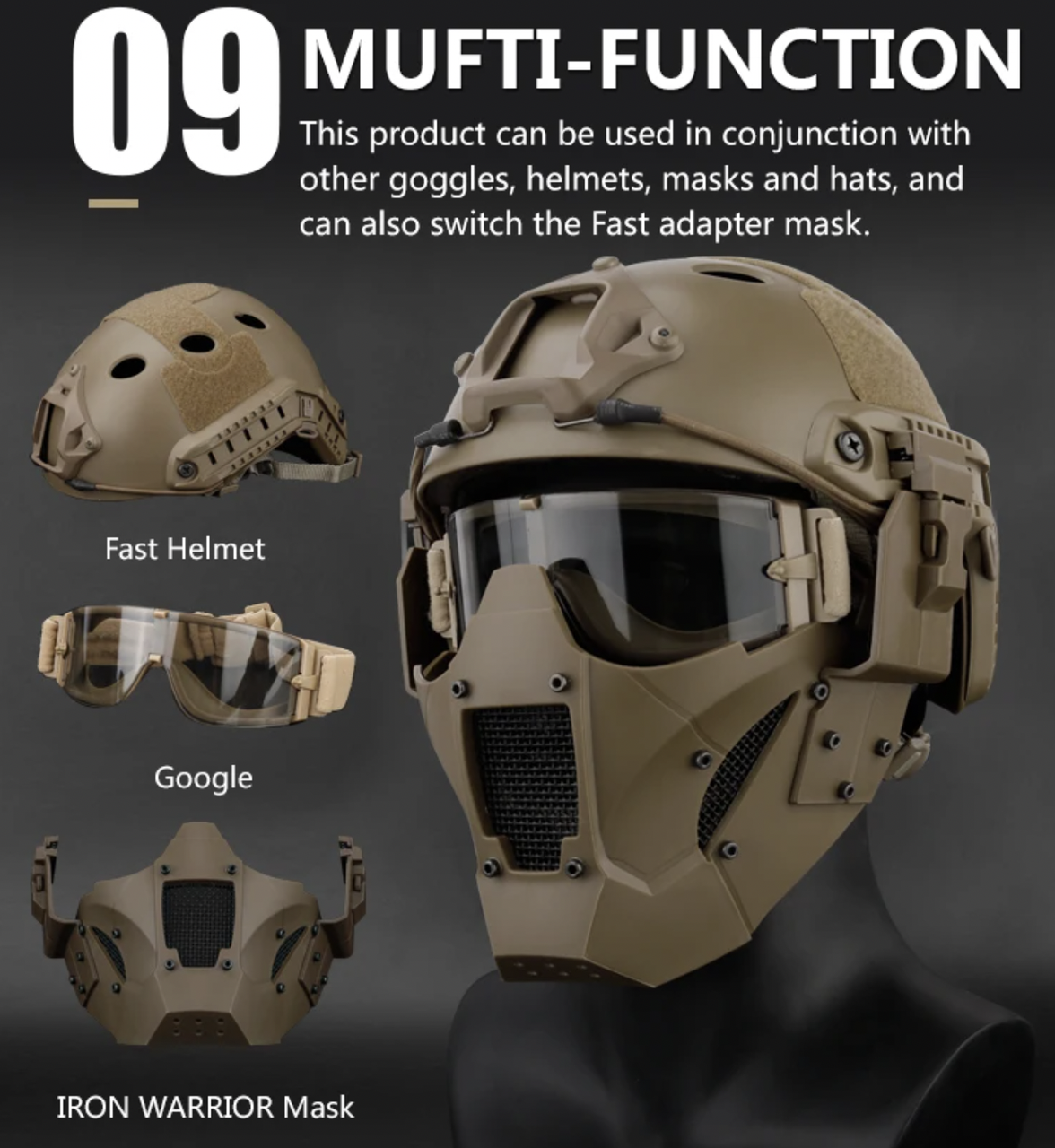 Маска Iron Warrior з кріпленням до шолома Airsoft Койот (MK001015) - фото 10