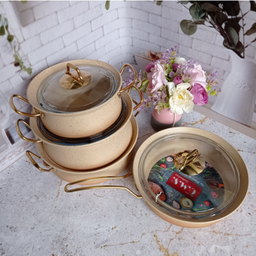 Набір посуду OMS з антипригарним покриттям для індукціі 7 предметів (3044-ind-cream) - фото 2 Набір посуду OMS з антипригарним покриттям для індукціі 7 предметів (3044-ind-cream) - фото 2