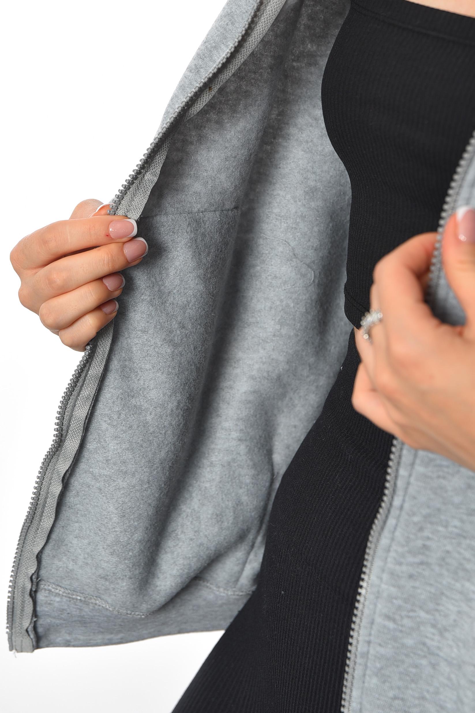 Кофта женская на флисе на молнии S-M Серый (190977) - фото 4 Кофта женская на флисе на молнии S-M Серый (190977) - фото 4