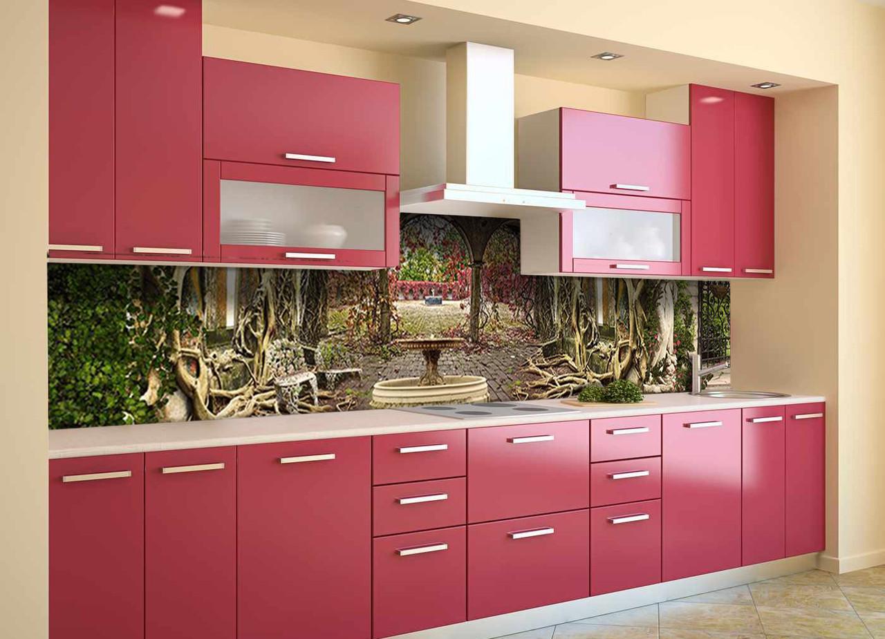 Кухонный фартук Старый фонтан из самоклеющейся виниловой пленки 60х300 см Коричневый