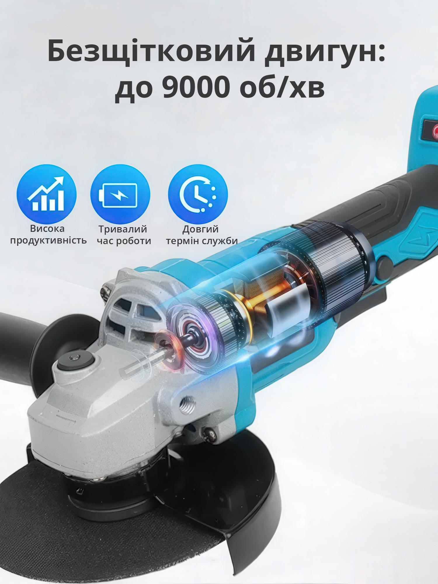 Шлифовальная машина угловая KRAFFTEC безщеточная аккумуляторная 125 мм 2 аккумулятора кейс (AKUBOL-1375) - фото 4 Шлифовальная машина угловая KRAFFTEC безщеточная аккумуляторная 125 мм 2 аккумулятора кейс (AKUBOL-1375) - фото 4