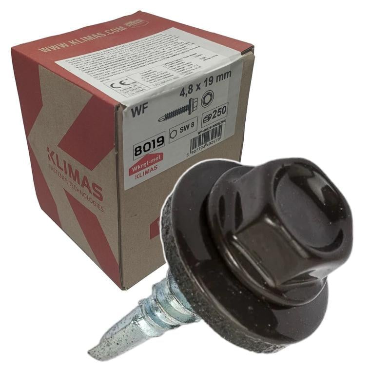 Саморез кровельный по металлу Klimas Wkret-Met RAL 8019 4,8x19 мм 250 шт.