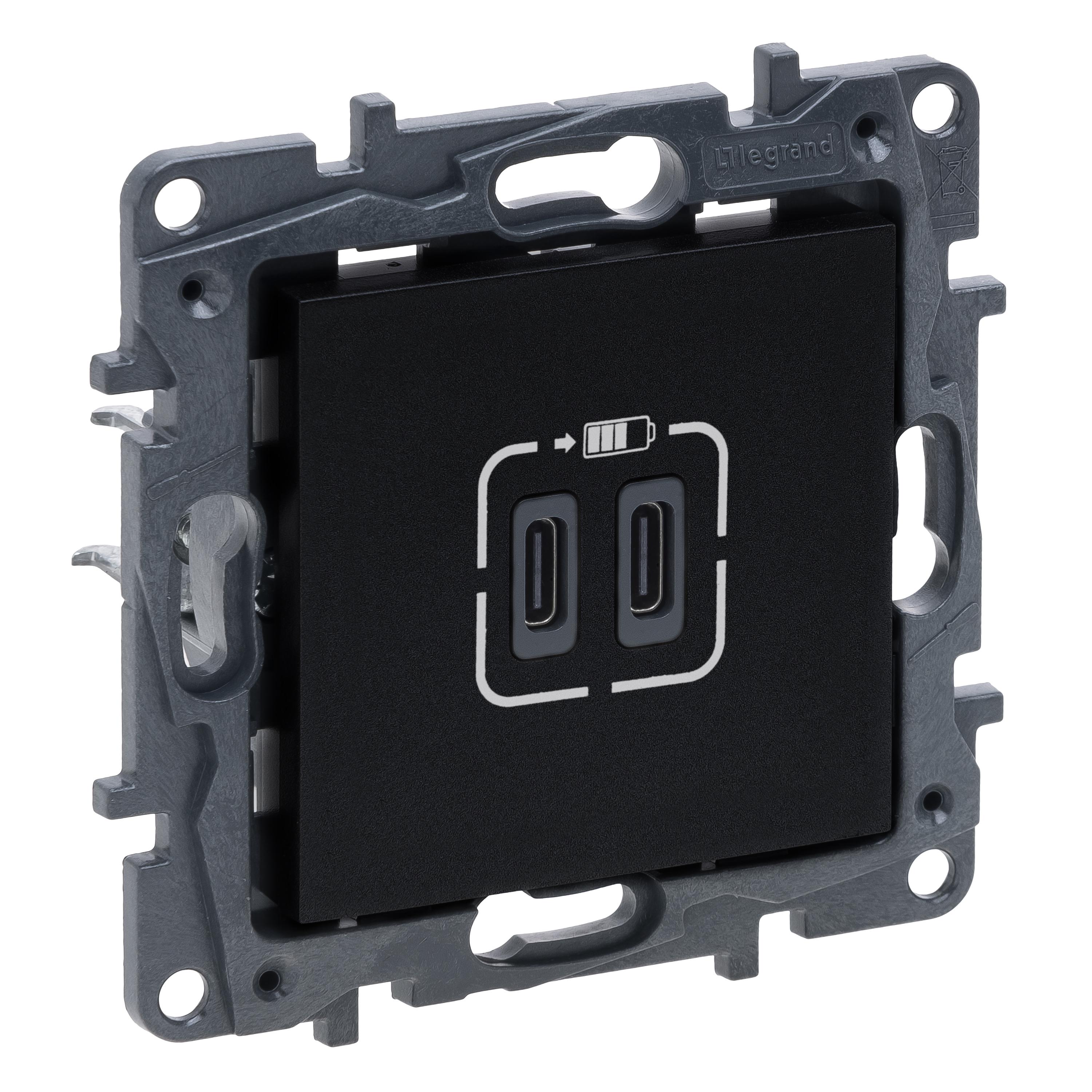 Розетка Legrand NILOE STEP USBТип С+C 15W 5V Чорний (863539)