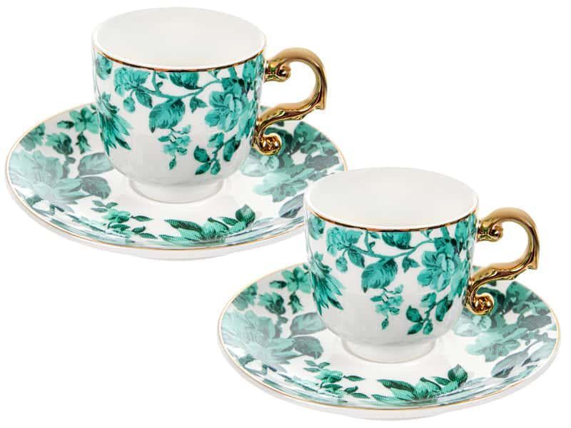 Набор кофейных чашек Lefard Изумрудный сад фарфоровых с блюдцем на 2 персоны 100 мл (925-056)