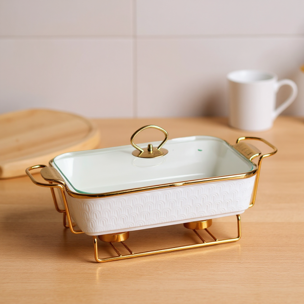 Мармитница фарфоровая настольная прямоугольная для горячих блюд 35х19х11,5 см 1,5 л Белый (HP1014)