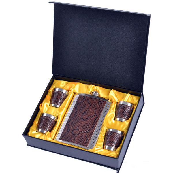 Набор фляга и 4 стопки 240 мл нержавеющая сталь Коричневый