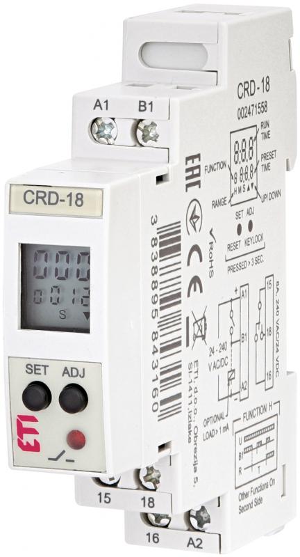 Реле часу багатофункціональне цифрове ETI CRD-18 8А 24-240В 0.1-999годин затримка на вимкнення/увімкнення (2471558) - фото 1