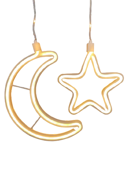 Новогодняя гирлянда бахрома Звёзды и луны 9 шт. прозрачный провод 2.5 м Белый тёплый (472835-Prob)