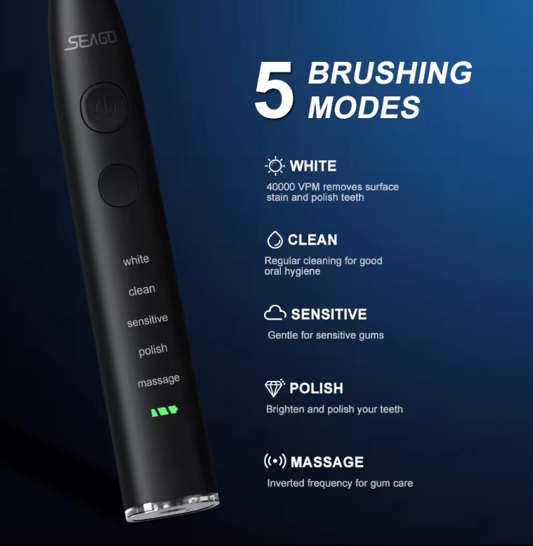 Электрическая зубная щетка Seago Sonic Toothbrush SG575 Black (100003) - фото 5