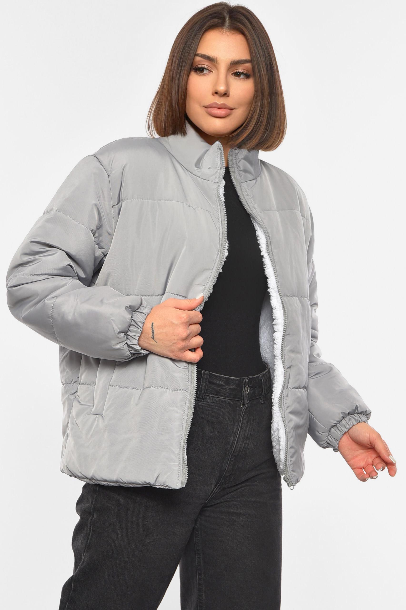 Куртка женская демисезонная на меху M-L Светло-серый (190540) - фото 2