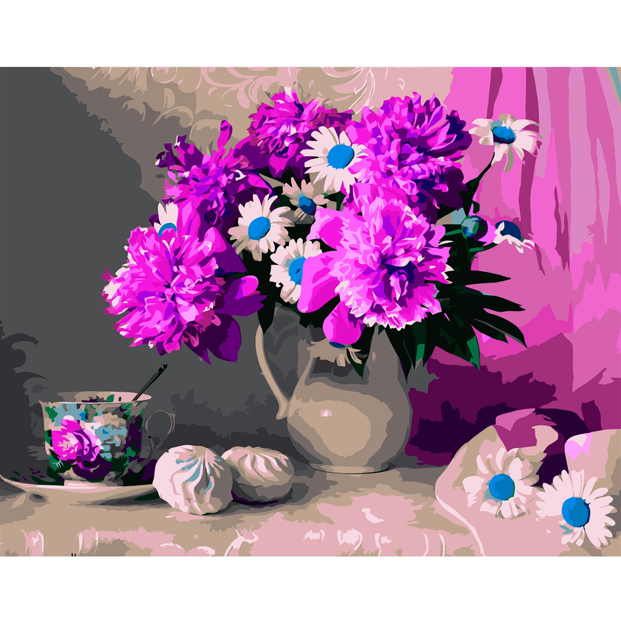 Картина по номерам Strateg Пионы с ромашками 40x50 см (VA-2641)