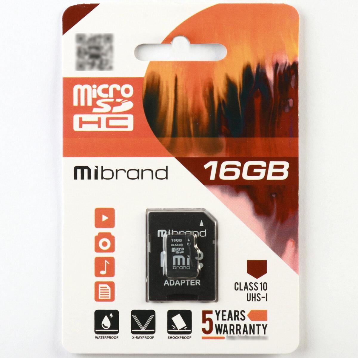 Карта пам'яті microSDXC Mibrand 16 Gb class 10 SD-адаптер (MICDHU1/16Gb-A)