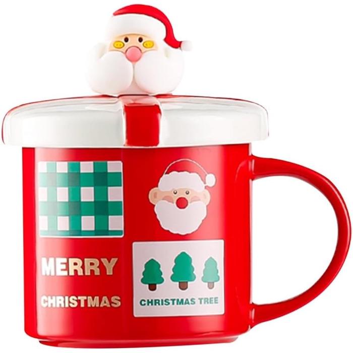 Рождественская кружка SuperglockT с принтом Санта Клауса с крышкой и ложкой 400 мл Красный (2672715)