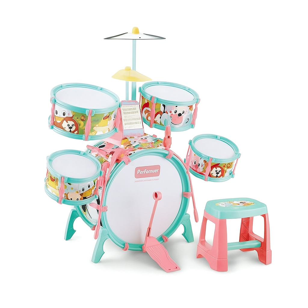 Музыкальный набор для детей Q532B с подключением к телефону барабаны/микрофон/подсветка/караоке/пианино