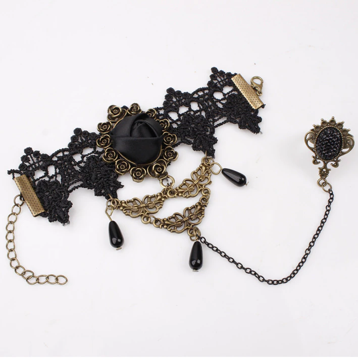 Женский кружевной браслет с кольцом Fashion Jewelry 13х6 см (4B.24.4.52)