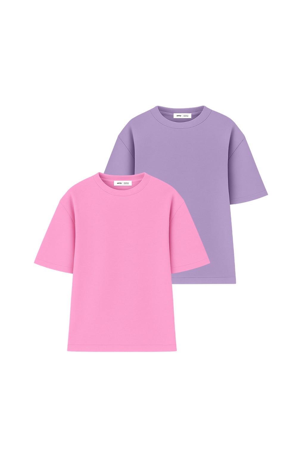 Набор женских футболок Ray 2 шт. oversize S/M Розовый/Лиловый (U0104W-Pink-Lilac)