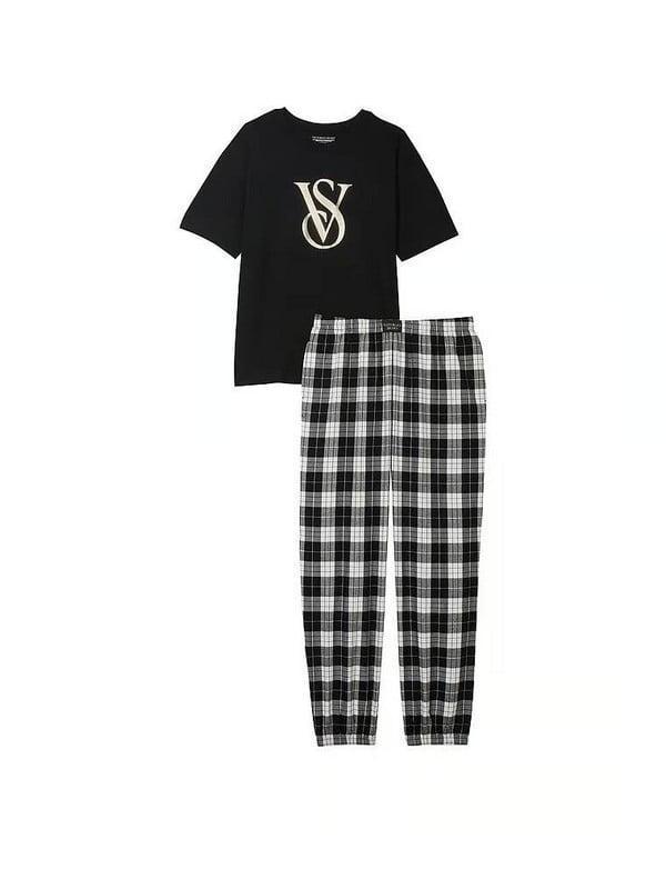 Піжама Victoria's Secret Flannel Jogger Tee-Jama S Чорний (2132275319) - фото 3