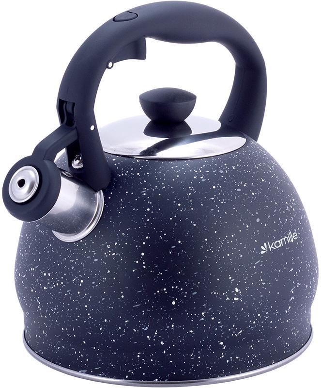 Чайник Kamille Whistling Kettle из нержавеющей стали со свистком 2 л Черный мрамор (KM-1072BL)