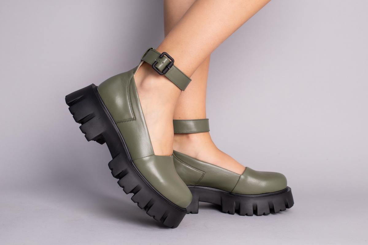 Туфли женские кожаные на массивной подошве р. 39 Хаки (8941-5/39)