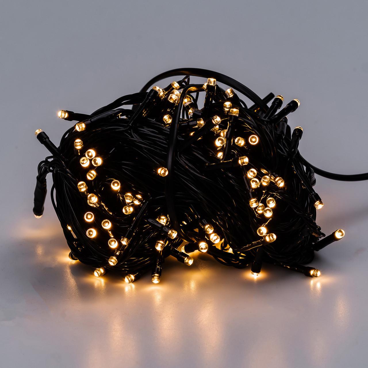 Гірлянда вулична бахрома 12 м 200 led світлодіодів зовнішня чорний дріт Жовтий (12MBY)