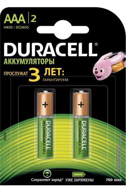 Аккумулятор Duracell Recharge NI-MH AAA 750 mAh 2 шт.