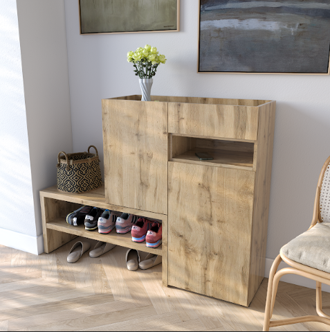 Комод в прихожую со стулом угловой 850х400х1017 мм Дуб аппалачи (RS-4)