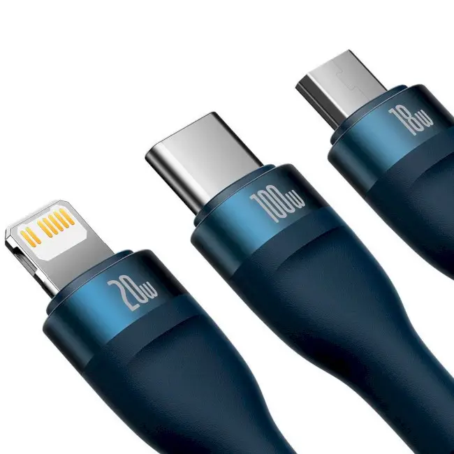 Кабель BASEUS Flash Series II 3в2Cable USB/Type-C to MicroUSB/Lightning/Type-C CASS030103 100W 1,2 м Blue - фото 3