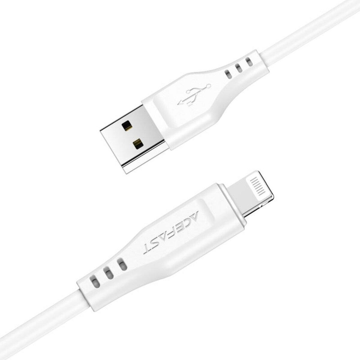 Кабель Acefast C3-02 USB to iPhone 2,4A 1,2 м TPE/TPE connectors White - фото 2