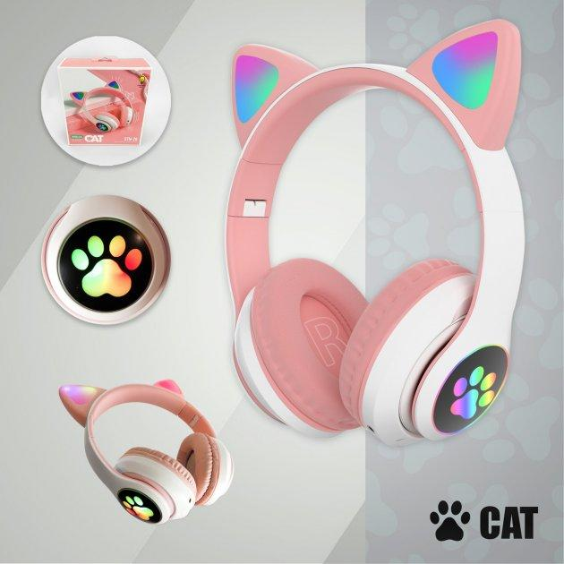 Наушники беспроводные MFC Cat Ear с кошачьими ушками и подсветкой Бело-розовый (100-98-STN-28WTPN) - фото 4