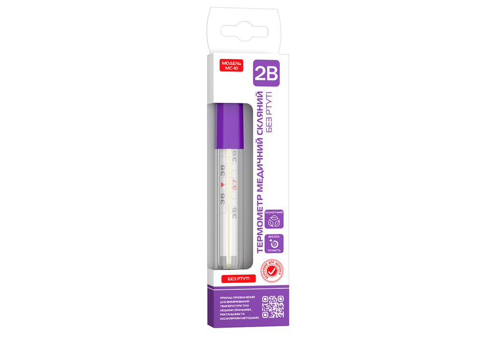 Термометр медичний скляний без ртуті 2B МС-10 (COM11047)
